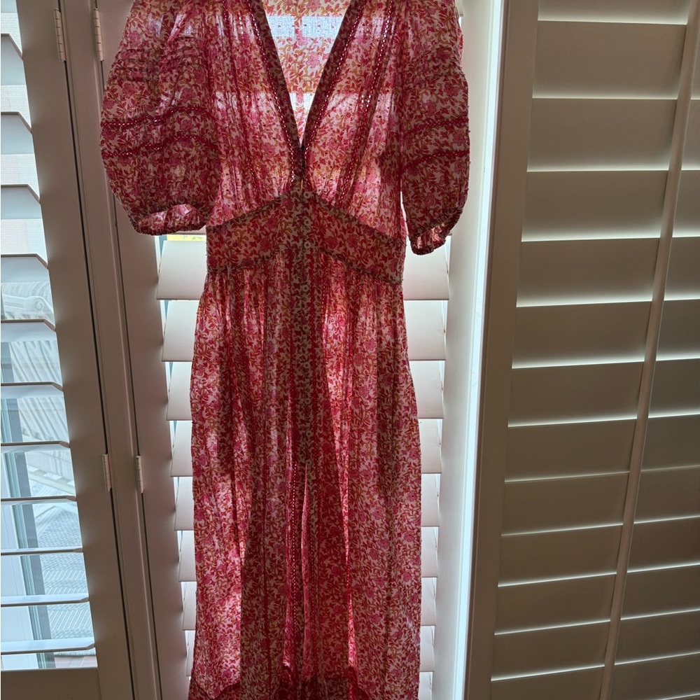 Poupette St. Barth Red Floral Long Sleeve Dress